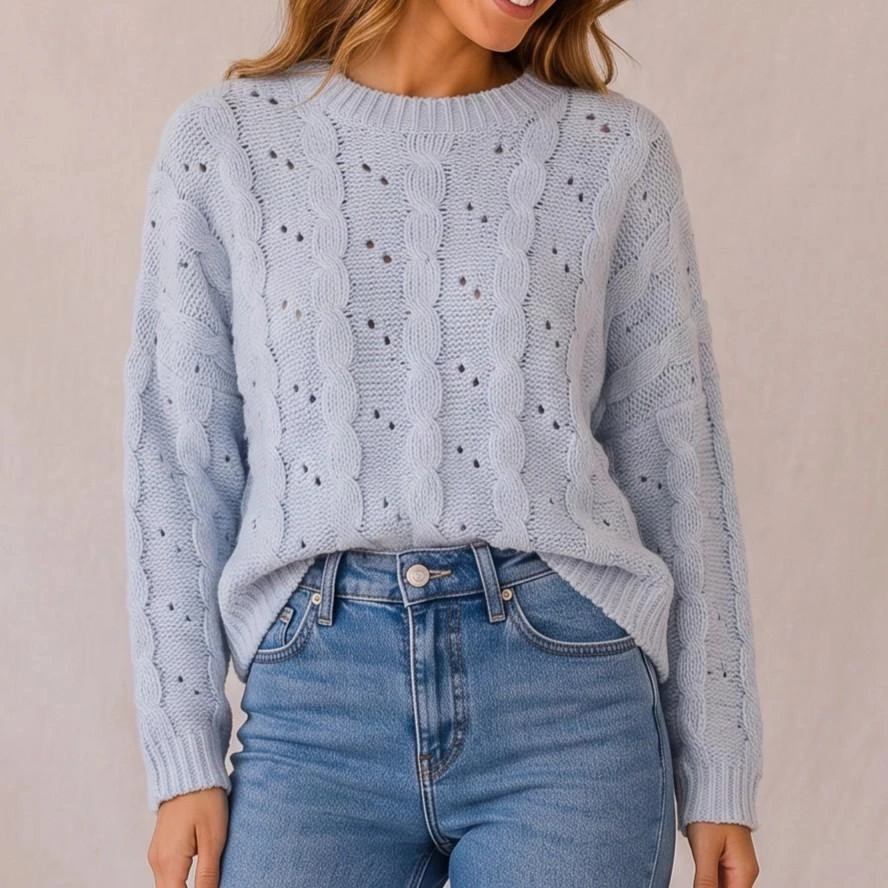 Pull en tricot torsadé Jennyfer - Bleu ciel - Taille M - État satisfaisant